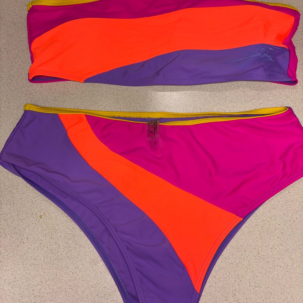 SHEIN Purple and Orange Bikini Bold Color Block Design